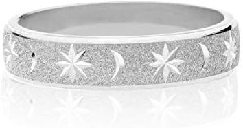 Miabella 925 Sterling Silver Italian Moon and Star Eternity Band Ring Jewelry for Women Men Choice of White or 18K Yellow Gold Over Silver (Rhodium, 7)