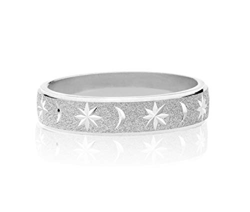 Miabella 925 Sterling Silver Italian Moon and Star Eternity Band Ring Jewelry for Women Men Choice of White or 18K Yellow Gold Over Silver (Rhodium, 7)