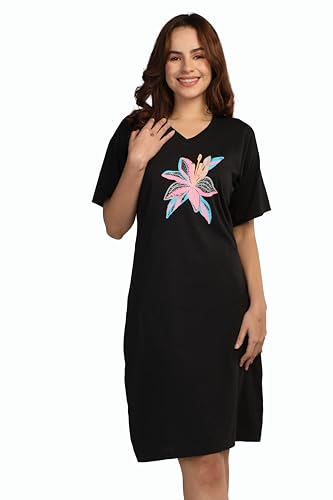 Image of Duchess Cotton Half Sleeve Oversized T-Shirts for Women| Nighty - Loose Fit Tee with Pocket