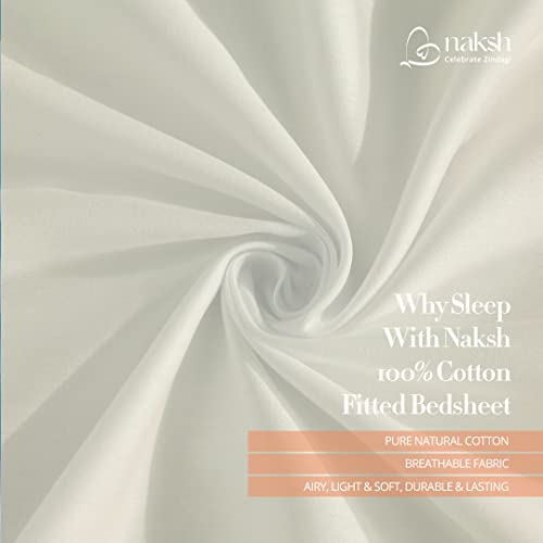Image of NAKSH 210 TC Plain King Size Bedsheet Cotton Elastic Fitted 78 x 72, White | Ideal for Hospital, Hotel, Spa, & Home Use