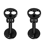 Niaspi Punk Skull Skeleton Lip Rings Cartilage Earrings for Women Men Monroe Labret Lip Rings Stainless Steel Tragus Helix Cartilage Flat Back Earrings Studs Body Piercing Jewelry (Black)