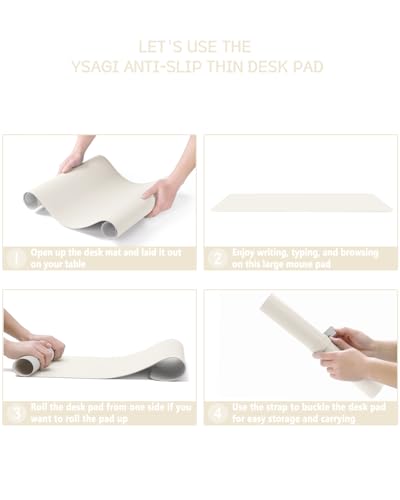 Image of YSAGi Non-Slip Leather Desk Pad, Desk Matt for Desktop, Waterproof Laptop Computer Keyboard Mat, Table Protector Blotter Mat, Large Mouse Pad for Office /Work /Home /Decor(Cream, 23.6 inch x 13.7 inch)