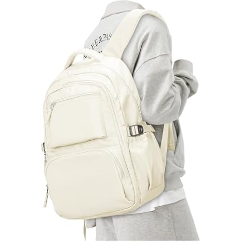 WEPLAN Lightweight School Backpack, College Bookbag for Boys Girls, 15.6 Inch Laptop Work Bag, Gym Backpack for Men Women, Large Capacity Waterproof Backpack for Campus School, Business, Beige Cover