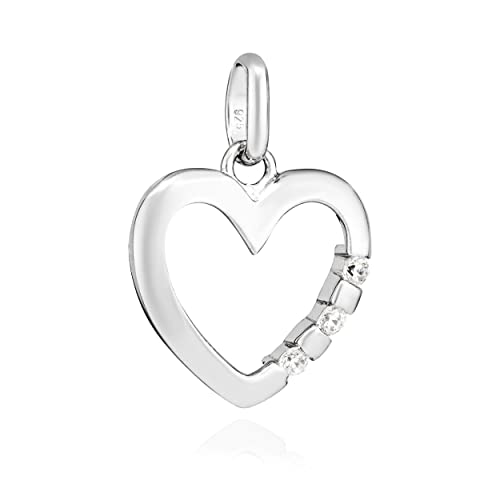Pendentif Coeur 925 argent rhodié 13x12mm amulette zircon blanc pour collier femme