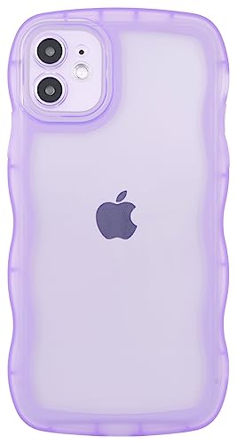 Image of Compatible with iPhone 11 Case 6.1 inch 2019, Cute Kawaii Curly Wave Frame Shape Soft Silicone Shockproof Protective Phone Cover for Women Girls, Clear /Purple