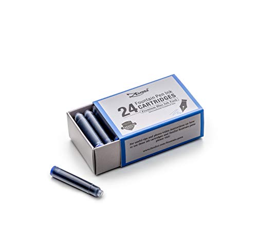 Zenzoi Fountain Pen Ink Cartridge Refills- 24 Bulk Premium Blue Case- Professional Grade, International Size, Non-Toxic Ink- Smooth, Blotch-Free Writing For Luxury Pens – German Nibs (Blue) #TOP1