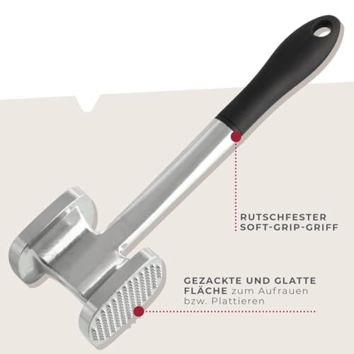 Foto von Fackelmann Fleischklopfer mit Soft-Grip-Griffen gegen Verrutschen – Fleischhammer mit rauer und glatter Oberfläche – Fleischplätter zum Plattieren und Klopfen, Schwarz
