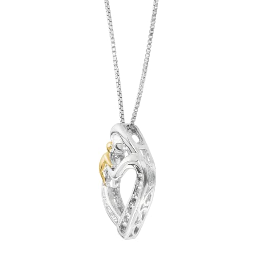 Finecraft Natural Aquamarine Mother & Child Heart Pendant Necklace with Diamonds in Sterling Silver & 14K Gold, 18" - Image 3