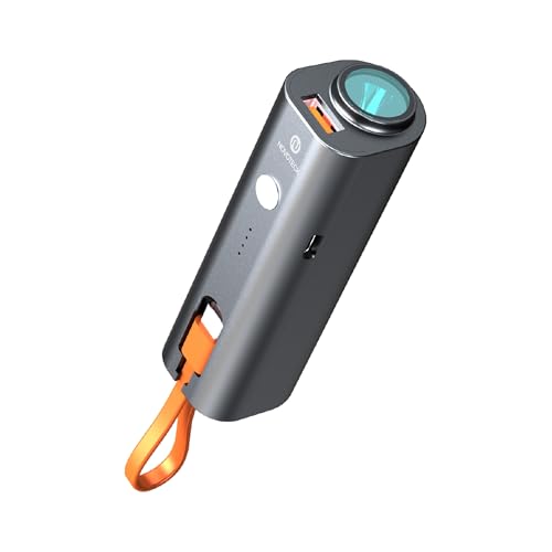 NOVOTECK Power Bank 5000 mAh con Cable USB-C Integrado (Correa) – Batería Externa Mini de Bolsillo, 2 Dispositivos a la Vez (USB-A 5 V/2,1 A), Linterna LED, Entrada USB-C, Cargador Portátil para iPhon