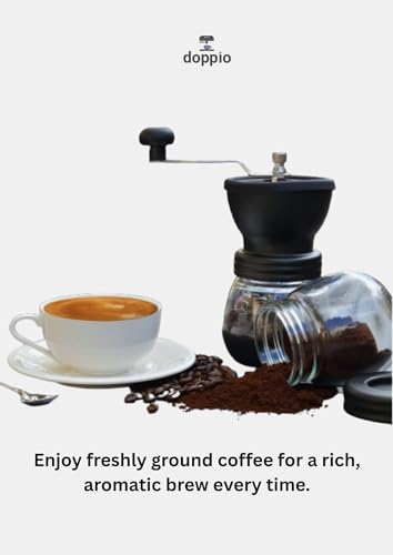 Image of Doppio Manual Coffee Grinder - Adjustable Hand Coffee Grinder with Stainless Steel Burr & Glass Container | Portable Hand Crank Mill for Freshly Ground Coffee Beans at Home, Office & Travel