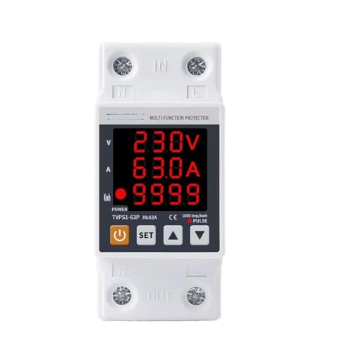 Compteur d'énergie en kilowattheures 3 en 1 rail 63A avec protection surtension