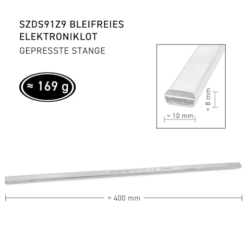 GALLUNOPTIMAL by FELDER ISO‑Tin Sn91Zn9 Dachdeckerzinn GOSZDS91Z9+ST gepresste Stange ca. 8×10×400 mm (ca. 169 g) | 199 °C | DIN EN ISO 9453 | bleifrei
