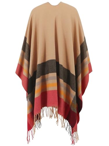 Women's Tassel Ruana Poncho Shawl Cardigan Sweater Open Front Boho Pashmina Knitted Plaid Wrap Cape Cloak2