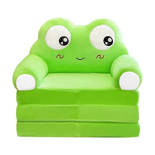 FQQWEE Funda de Felpa para Sofá para Niños, Sofá Plegable 2 en 1 sin Relleno, Funda para Sillón con Respaldo Extraíble, Sofá Perezoso de Dibujos Animados Lindo para Niños, Sofá Cama(Verde Claro)