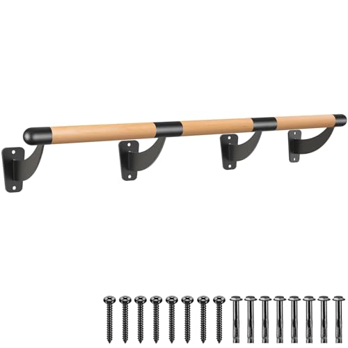 SELEWARE Barra da balletto per cartongesso e montaggio a parete in cemento, in legno, per balletto, bar tradizionale, per movimenti a sbarra domestica, allungamento del corpo 3,8 cm di diametro, 3,7 m