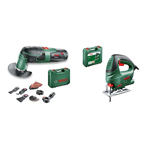 Bosch PMF 220 CE Set Outil multifonction, vert & Scie Sauteuse Filaire Bosch - PST 650 (500 W, Livrée avec Coffret de Rangement et 1 Lame de Scie pour Bois T144D)