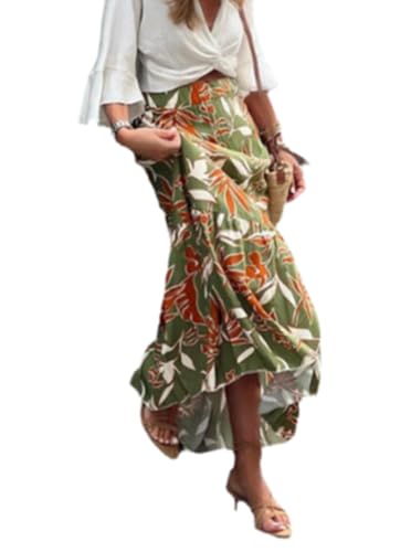 THLAI Womens Maxi Floral Pleated Elegent Skirt Tiered Summer Daily Skirt