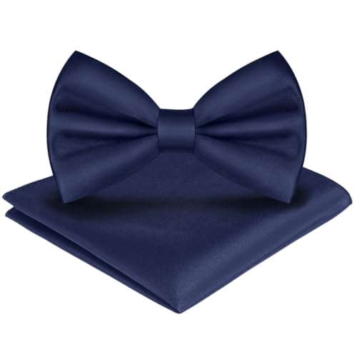URAQT Fliege, Set Einfarbig Fliege mit Einstecktuch, Fliegen für Herren Einstellbar, Elegantes Set für Hochzeit, Business, Party, Männer Accessoire, Marineblau