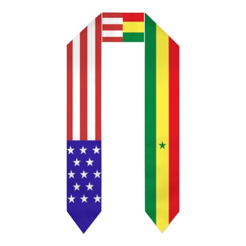 Senegal Senegalese America Flag Graduation Stole Shawl Sash for Men Women Unisex Adult Double Sided Lightweight Scarf Class of 2025 Graduate Gift for Study Aboard International Students