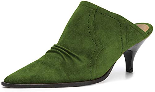 YDN Women Chic Slip On Low Heel Mules Pumps Pointed Toe Loafers Kitten Sandals Suede Comfort Sexy Shoes