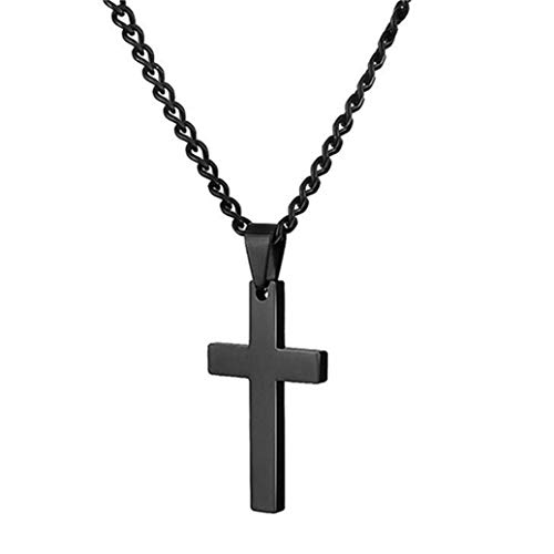 GOMYIE Cross Pendant Large Glossy Jesus Titanium Steel Necklace Men And Women Accessories,Black