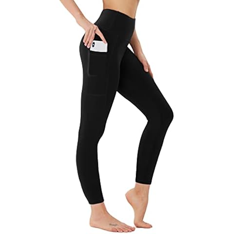 FOTOCITI Sport Leggings Damen mit Tasche Sportleggins Lang High Waist Sommer Blickdicht Sporthose Hose Gym Outdoor Yoga(01#Schwarz-Lang, S-M) Cover