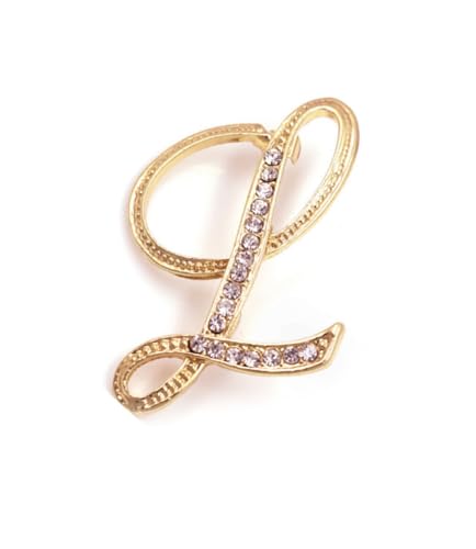 Image of vmcoatdu Women A-Z Initial Pins 26 Letters Pins Gold Plated Metal Brooches Clear Crystal Rhinestone Brooch Breastpin Badge