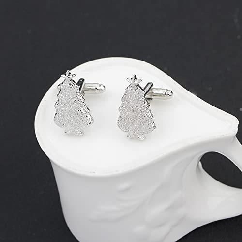 Mancuernillas para hombre vintage árbol de Navidad plateadas miniatura 3