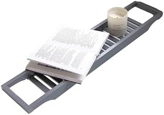Vencier Eco-Friendly Slimline Bamboo Bath Bridge Rack Caddy Shelf- (Grey)