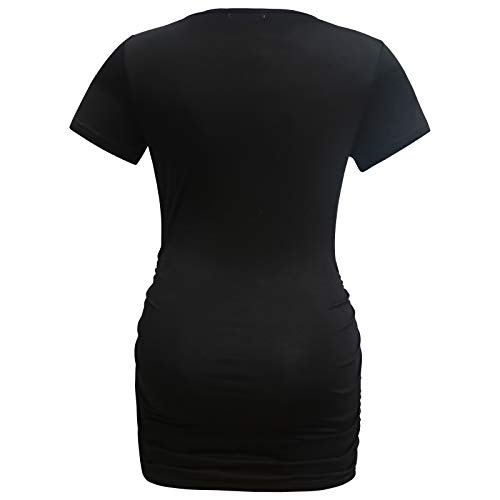 Bearsland Womens Maternity Tshirt 3 Packs Classic Side Ruched Tee Top Mama Pregnancy Clothes,Black+Whitstripe+Dpgreen,M #TOP6