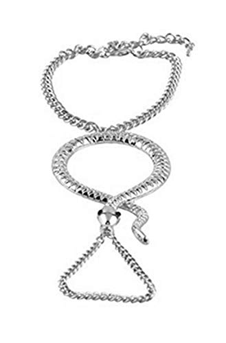 JOTW Snake Adjustable Finger Ring and Hand Chain Bracelet (Silvertone, Metal)