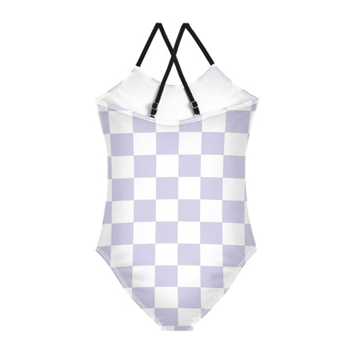 Image of Black and White Chess Girls One Piece Swimsuits Board Marble Tile Sport Halter Swimwear Beach Bathing Suit 3T