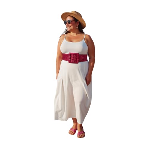 Women Fashion Stretch Wide Belt High Waist Hip Big Square Buckle Fit Size M L Pink