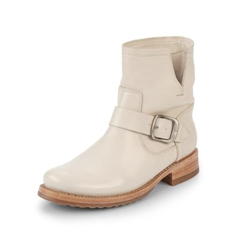Image of Frye 5 inch Veronica Booties for Women - Full-Grain Brush-Off Leather with Antique Metal Hardware and Rubber Outsole, Genuine Stitch Welt Construction
