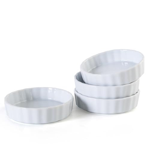 6oz Creme Brulee Ramekins Set of 4 - Ceramic Baking Dishes, Non-S...