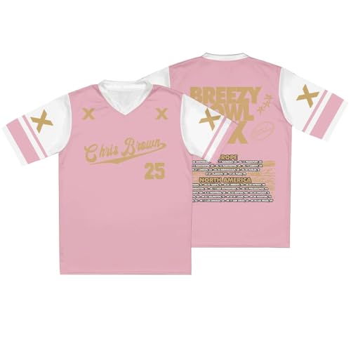 Photo de Pdaidou T-Shirt Rappeur Chris Brown Breezy Bowl XX Tour 2025 Imprimé Col V Manches Courtes Homme Et Femme Jersey T Shirt Sweat Mode Casual Outdoor Streetwear Tops-Pink||XX_l