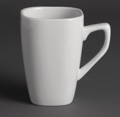 12X Olympia Rounded Square Mugs 284ml 10oz Porcelain White Coffee Tea Cup