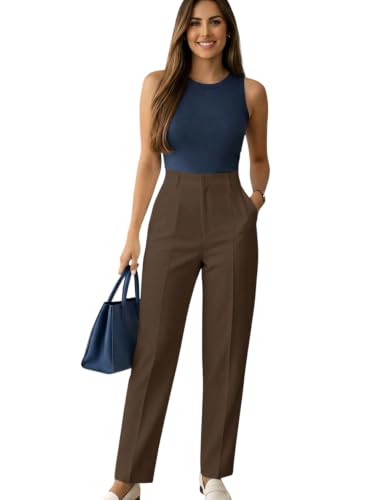 Image of KATECLO Women's Wide Leg Pants | Beige Polyester Trousers | Stylish Korean Clothing | Flared, Straight Fit, Baggy, and Loose Jeggings for Girls and Women