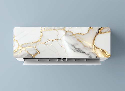 Image of Air Conditioner Cover Sticker, White Marble with Gold Veins Design, Self Adhesive Vinyl, 36x12 Inch