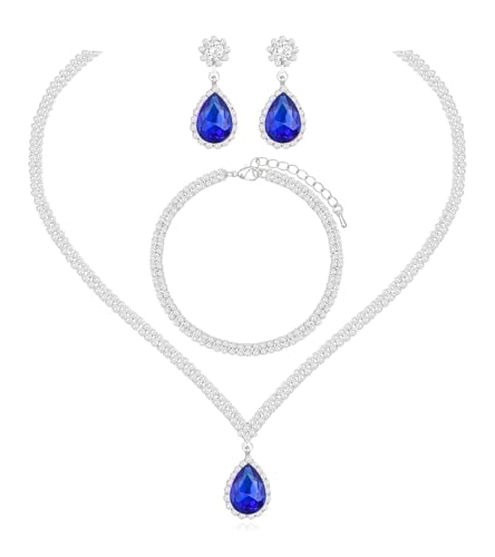 Elegant Silver Crystal Wedding Necklace Earrings Bracelet Jewelry Set for Women Brides Bridesmaids Prom Party Costume Accessory Bridal Jewelry