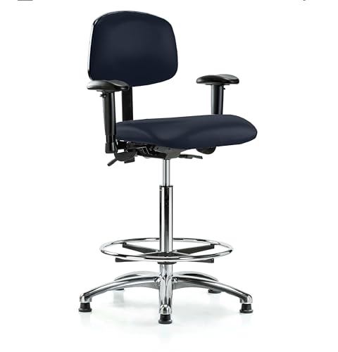 Image of Perch Chrome Stationary Multi-Task Office Chair with Adjustable Armrests and Foot Ring | High Bench Height 24-33.5 inch | Imperial Fabric