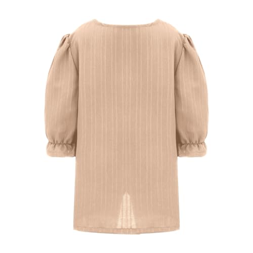 Girls Plain Lace Elegant Shirts Casual Puff Sleeve V Neck Top Trendy Solid Color Loose Fit Ruffle Hollow Blouses Tops4