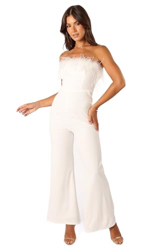 Petal & Pup Louise Feather Trim Jumpsuit - White L