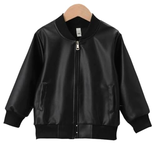 Boys' Fashionable Leather Jackets Stand Up Collar Windproof Jacket Coats2