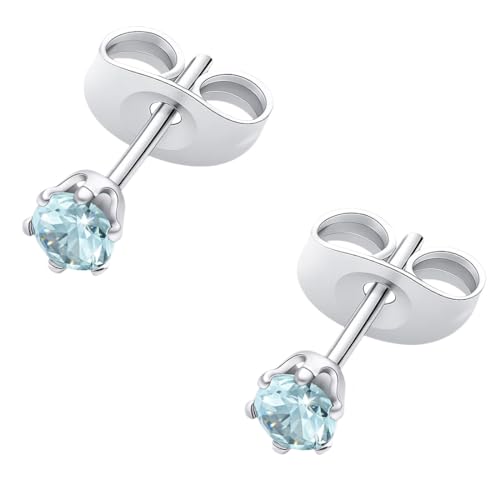 [HSP] ピアス サージカルステンレス 3mmジュエル ラウンドCZ シンプル キュービックジルコニア 1ペア アクアマリン メンズ レディース