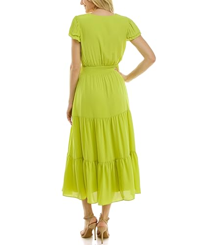 Image of Nanette Nanette Lepore Women's Tiered Pull on Fully Lined Dress with Smock Waist and Pleated Flutter Sleeve