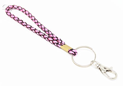 Mesh Braided Fabric Wristlet Keychain for Key, ID Holder, Cell Phone, USB, Camera or Purse (Hot Pink)