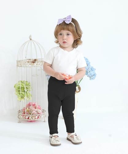Baby and Toddler Girl's 5 Pack Cotton Ribbed Pull On Pants Leggings 0-4 Years2