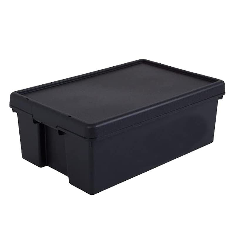 TENLITE SET OF 12-36 Litre Black Bam 100% Recycled Heavy Duty Super Strong Box Stackable and Nestable Storage Container with Lids.