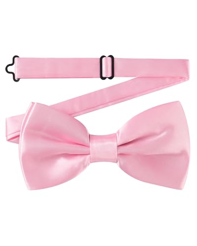 AWAYTR Mens Pre Tied Bow Ties for Wedding Party Fancy Plain Adjustable Bowties Necktie (Light Pink)